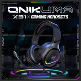 ONIKUMA X31 Gaming Headphones – Original X31 Stereo Headset with Mic, RGB Lights & Noise Cancellation | Wired Gaming Headphones for PC, PS4, Xbox & Mobile